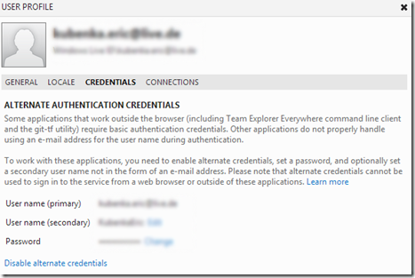 TFS-Credentials konfigurieren